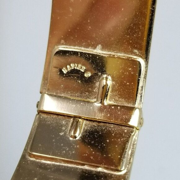 Vintage Napier Gold Tone Oval Shape Hinged Bangle Bracelet, Retro Signed - Picture 6 of 9